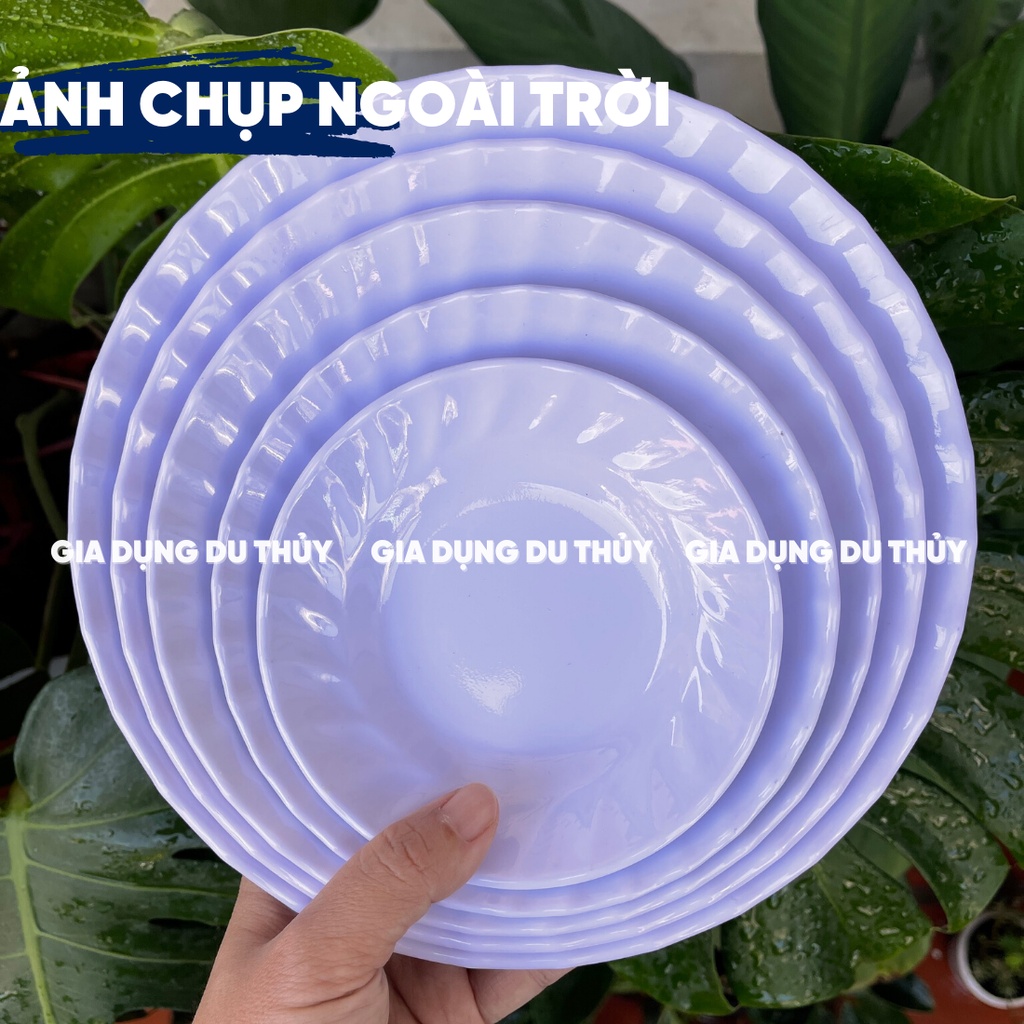 Dĩa Nhựa Melamine Đáy Sâu Màu Trắng, Vàng, Xanh, Bông Xanh, Bông Đỏ Chất Liệu Nhựa Phíp Mica Cứng Của Gia Dụng Du Thủy