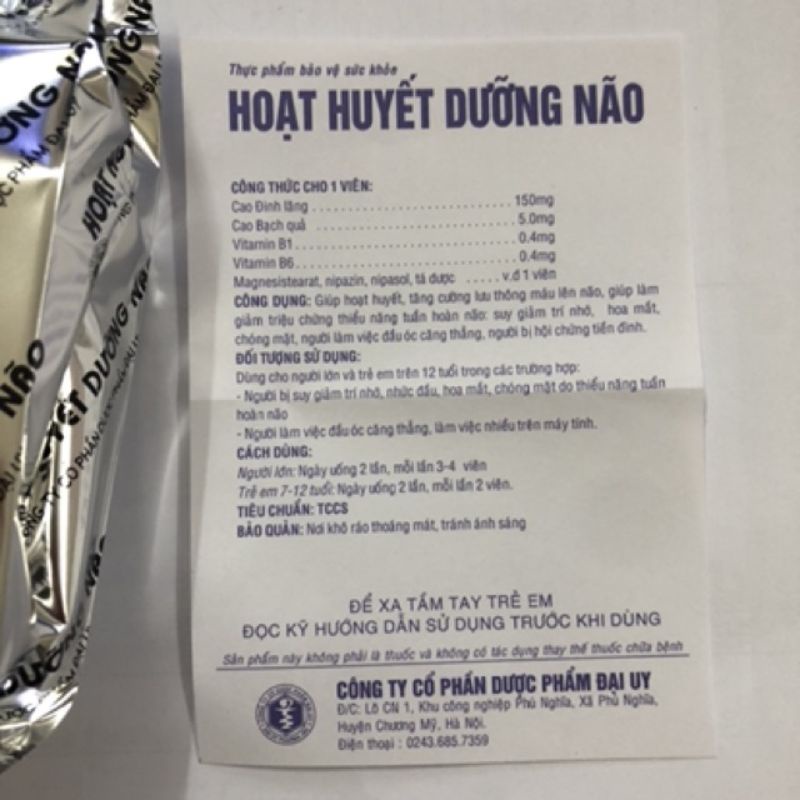 Hoạt huyết dưỡng não Đại Uy tăng cường trí nhớ, giảm đau đầu chóng mặt