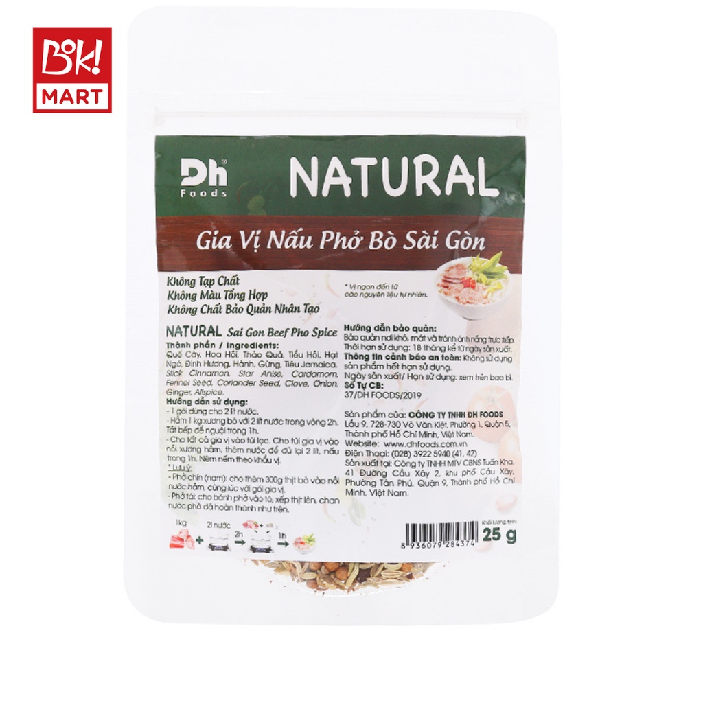 Natural gia vị nấu phở bò Sài Gòn Dh Foods 25g