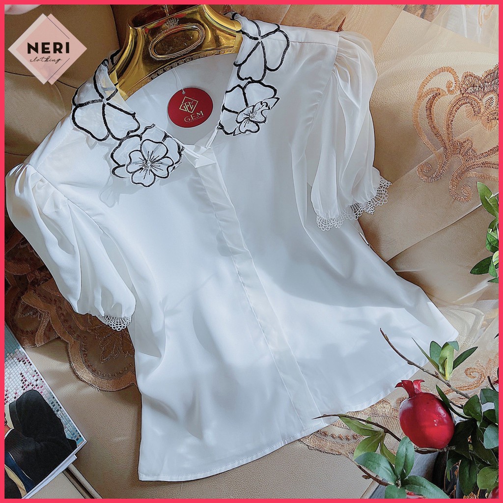 Áo sơ mi ngắn tay G174 cổ ren hoa độc lạ, hàng thiết kế đẹp độc đáo, không đụng hàng có đủ size cho chị em lựa chọn