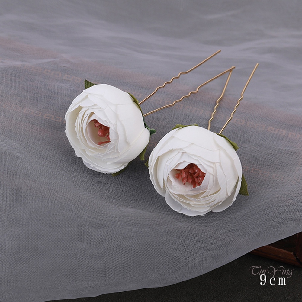 GETNOIVAS Set 2 Kẹp Tóc Hợp Kim Hình Chữ U Đính Hoa Sang Trọng