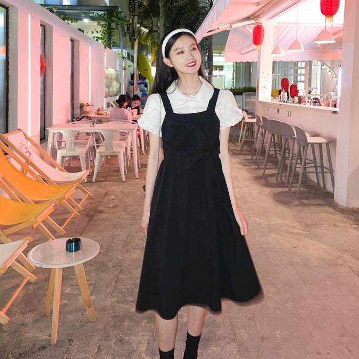 Đầm Yếm Dáng Rộng Phối Nơ Dễ Thương Phong Cách Hàn Quốc Thời Trang Mùa Hè Cho Nữ