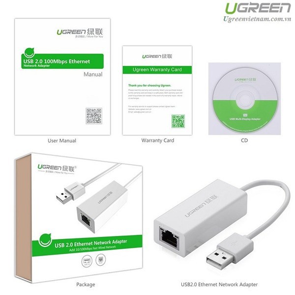 Cáp USB 3.0 to Lan màu trắng Ugreen chính hãng