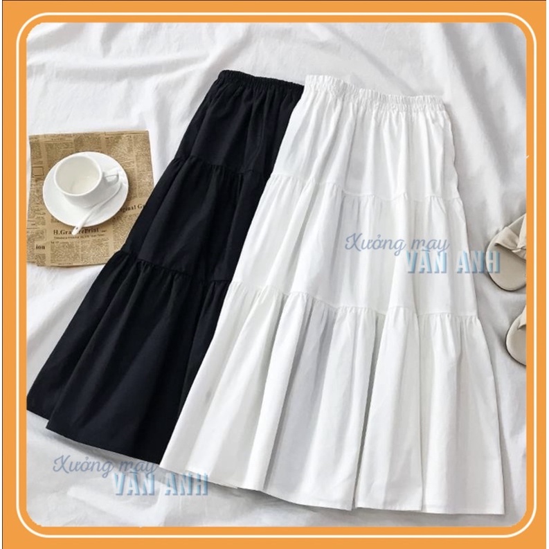 Chân váy dài xếp ly 3 tầng - Chân váy xoè dáng dài ulzzang