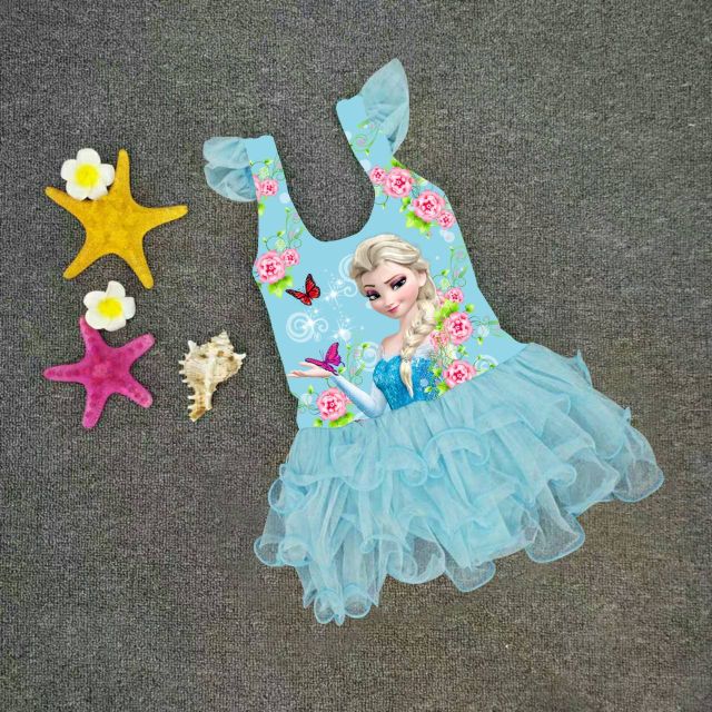 Đồ bơi công chúa Elsa phối voan lưới( hồng phấn , vàng, xanh, hồng sen)