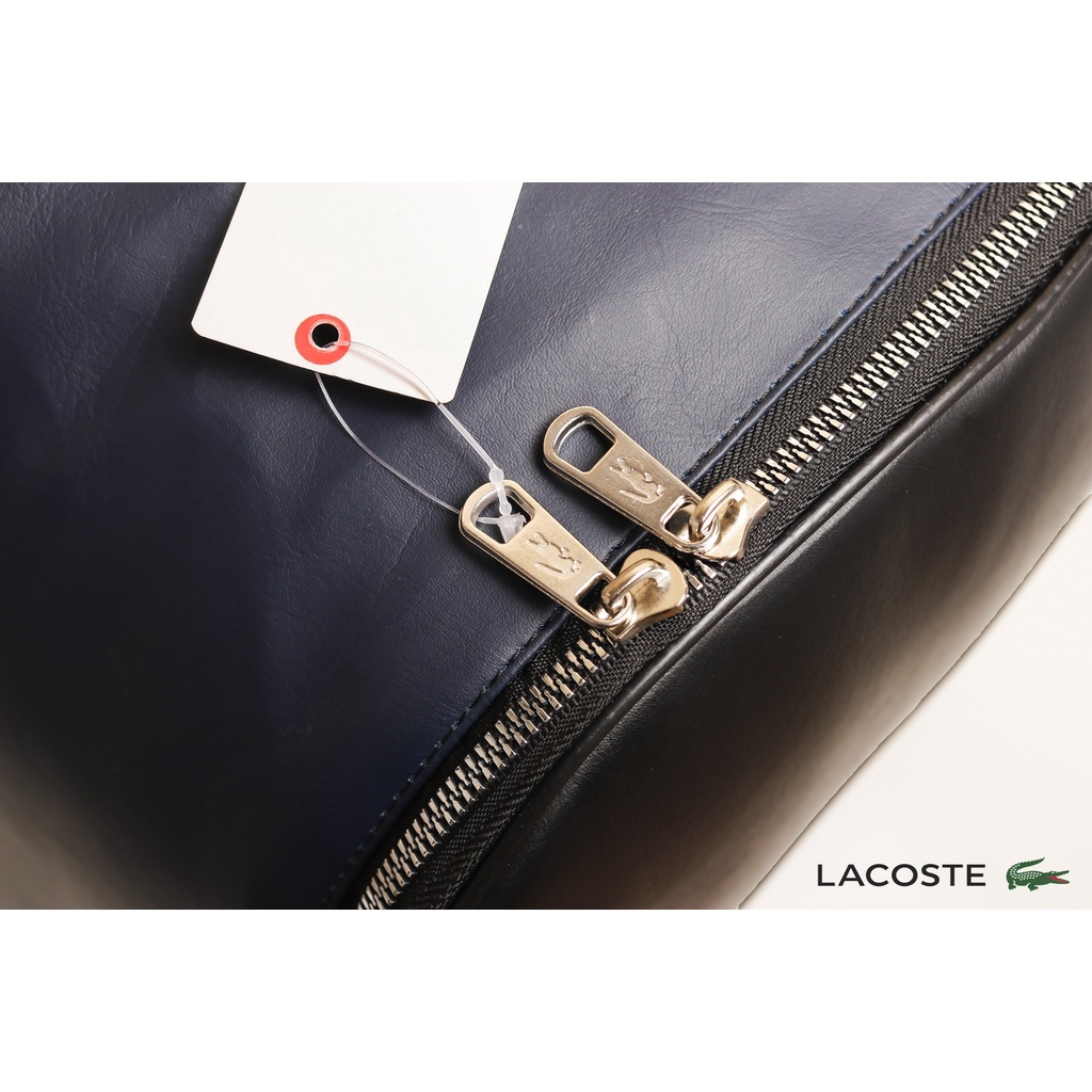 Balo thời trang Lacoste da đen, phối xanh dương chuẩn hãng