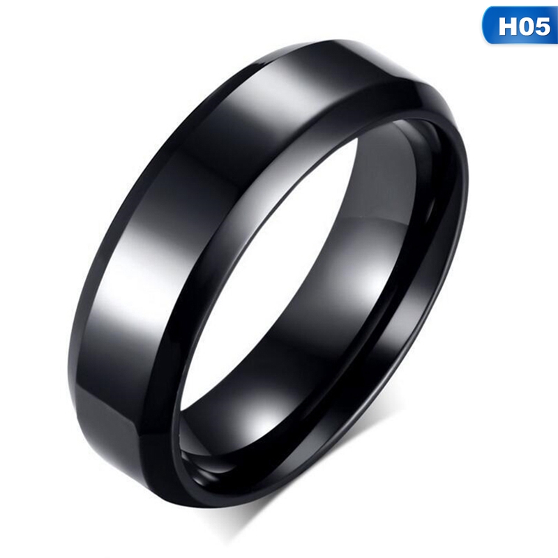 New Men's Women's Black IP over Stainless Steel Beveled Edge Flat Band Ring