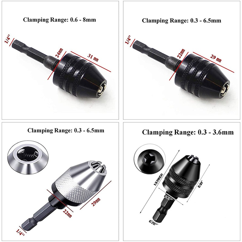 Set 4 Đầu Kẹp Mũi Khoan Không Khóa 1 / 4 1 / 8 1 / 16 Chuyên Dụng