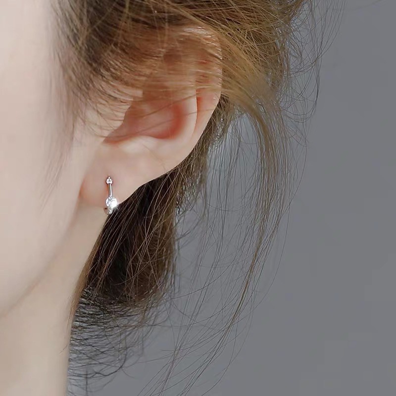 Khuyên tai bạc Bông tai bạc nữ vòng tròn đính hai viên đá CZ 5A mạ vàng trắng cao cấp DUYSON SILVER(1 ĐÔI) [KVDDXK8]