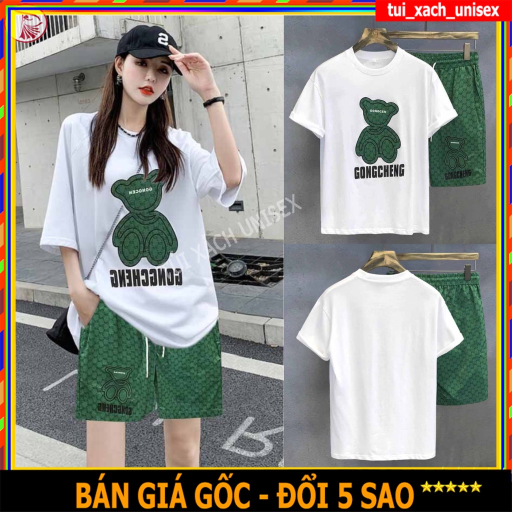 ❤️ LOẠI THUN LẠNH ❤️ Bộ quần áo Mặc Nhà Thể Thao Nam Nữ Mùa Hè Phong Cách Cao Cấp Đồ Đùi Cọc Tay In Hình Gấu M22