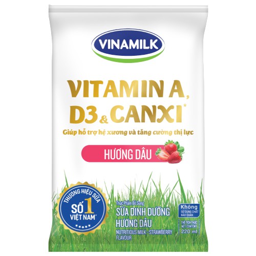 Combo 10 bịch Sữa dinh dưỡng Vinamilk hương dâu - Bịch 220ml x 10