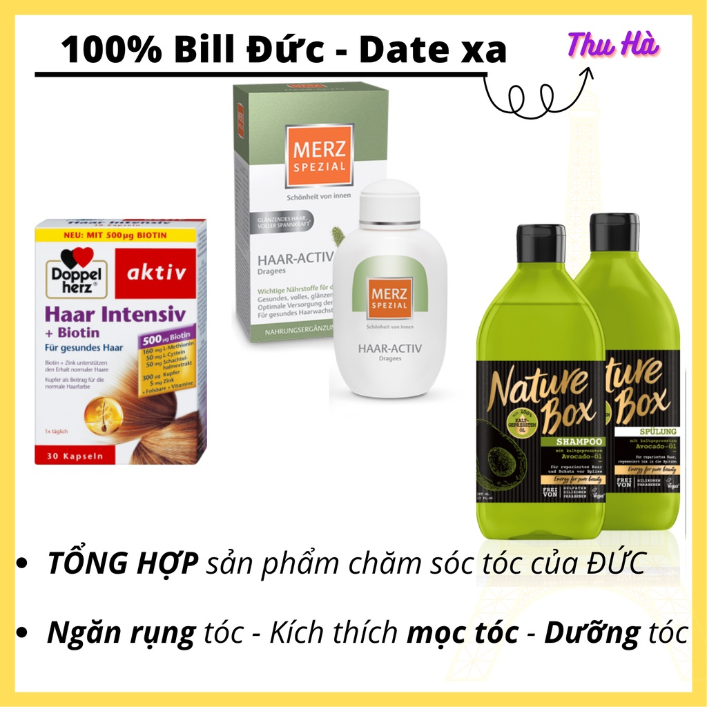 TỔNG HỢP Dưỡng mọc tóc  Merz Spezial, Haar Biotin, gội xả Nature Box - Nội địa Đức - 100% Bill