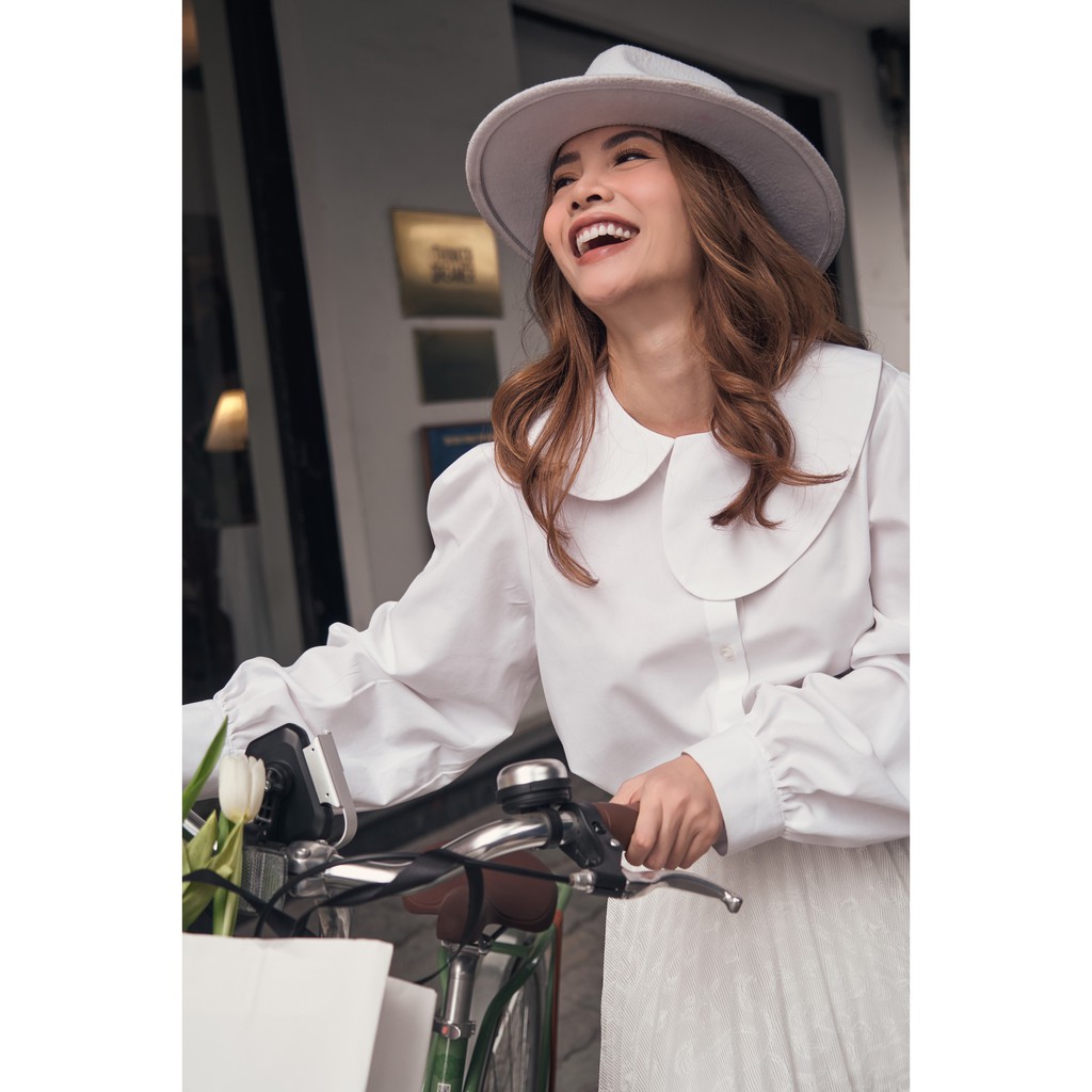[Mã LT50 giảm 50k đơn 250k] Áo sơ mi trắng cổ sen SY STORE