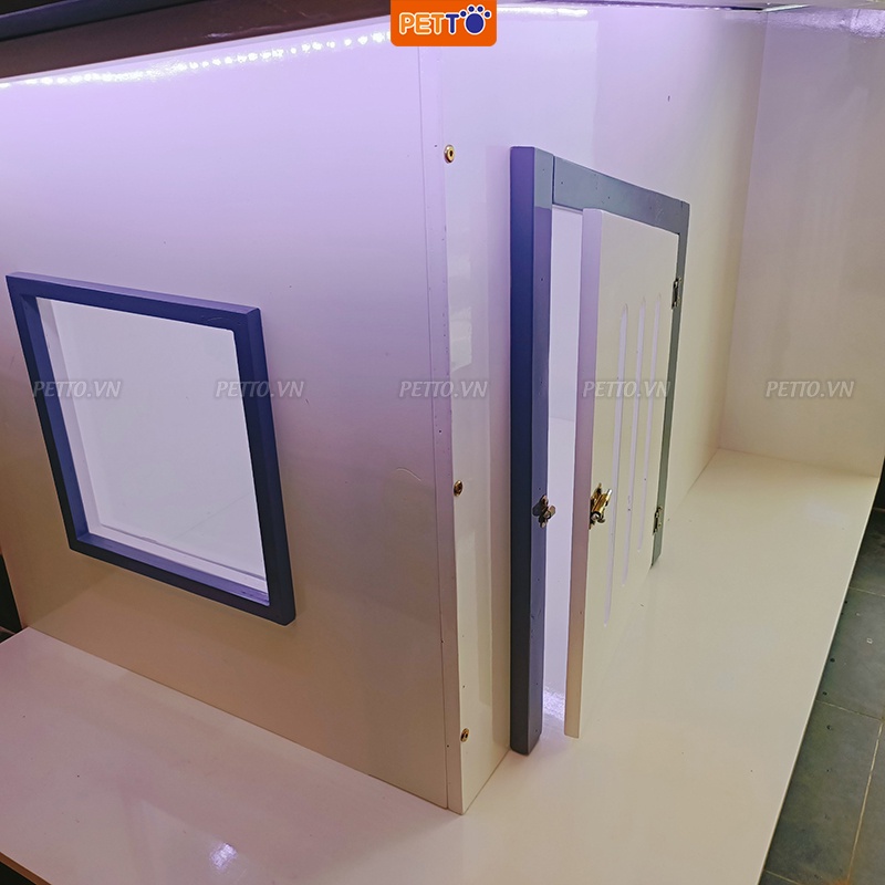 Nhà cho chó PETTO ngoài trời bằng gỗ CHẮC CHẮN thiết kế thông minh KÈM ĐÈN LED hiện đại phù hợp mọi nhà DH014