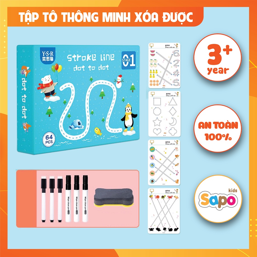 Tập tô vẽ thông minh xóa được,học liệu bóc dán giáo dục toàn diện Montessori cho bé SAPO KIDS