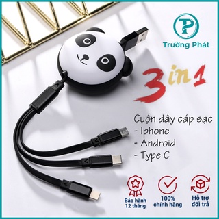 Cáp sạc 3 đầu dây rút, dây sạc đa năng đầu USB siêu bền gọn nhẹ, tiện