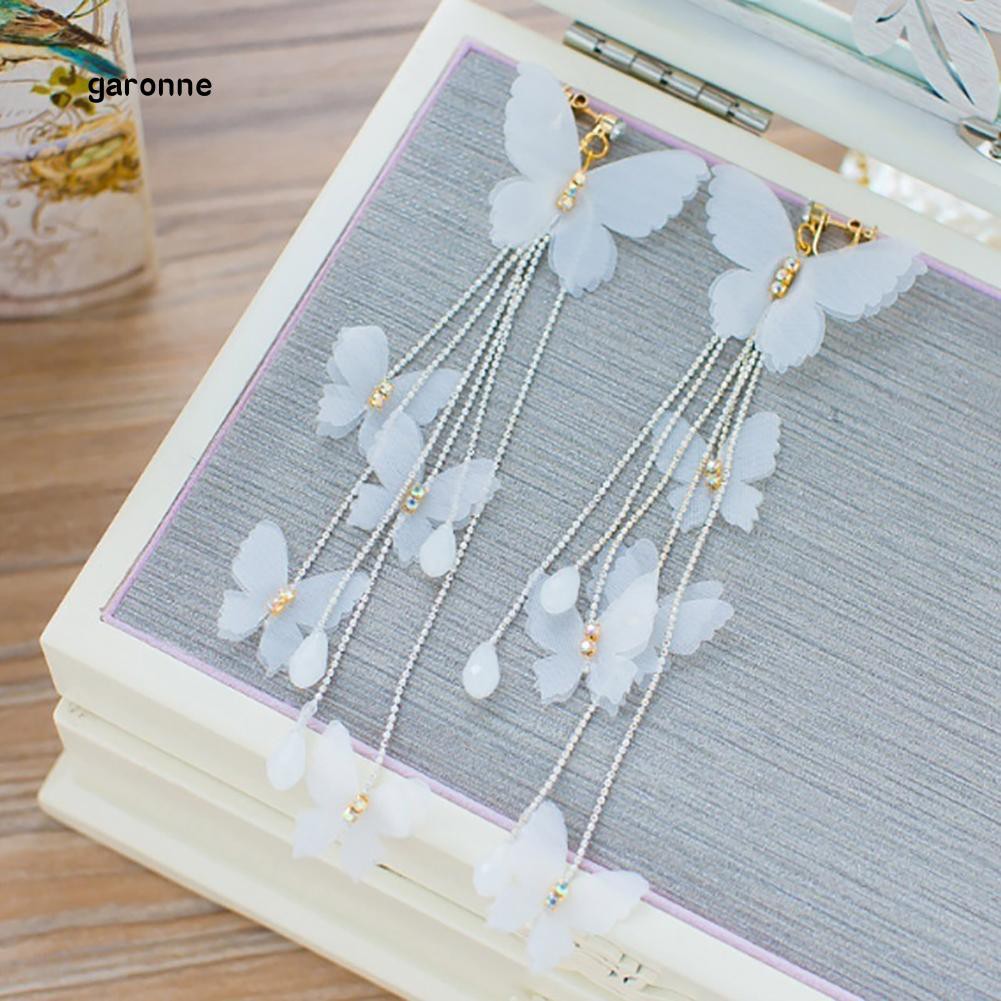 Khuyên Tai Dáng Dài Hình Bướm Phối Tua Rua Thời Trang