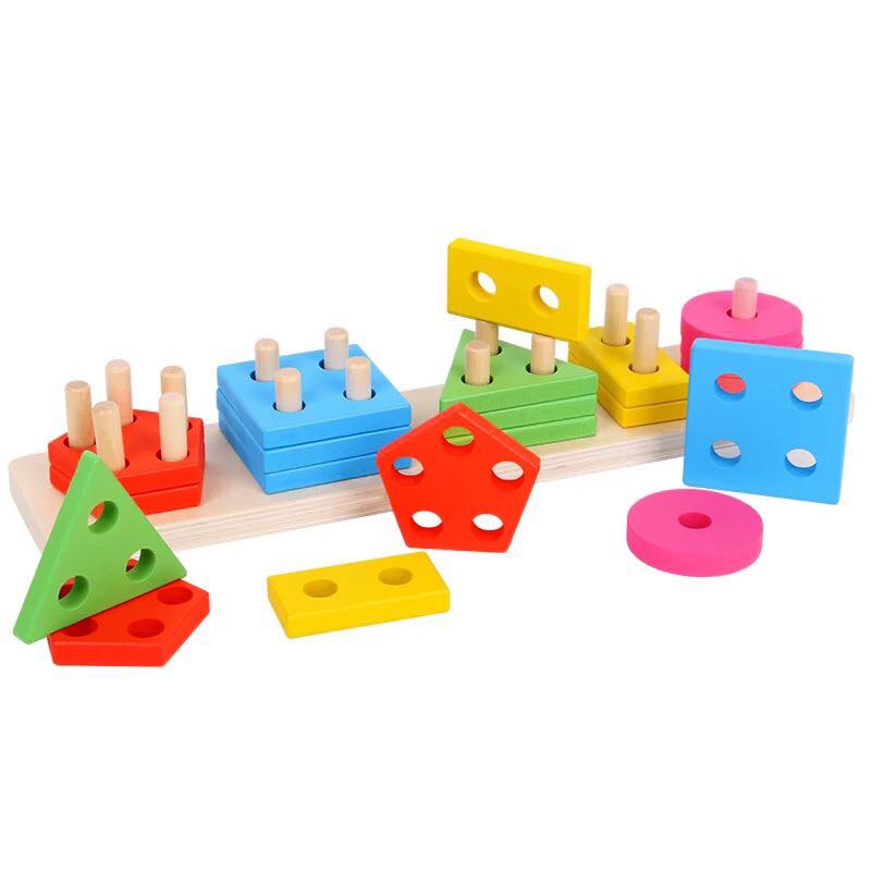 Đồ Chơi Giáo Dục Montessori, Bảng Phân Biệt Màu Sắc Hình Khối Và Shapestring Bằng Gỗ Benrikids (Phân Loại)