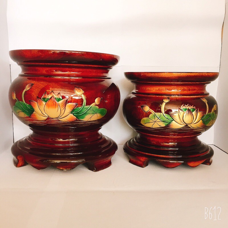 Bát nhang bằng gỗ hình bông sen vàng