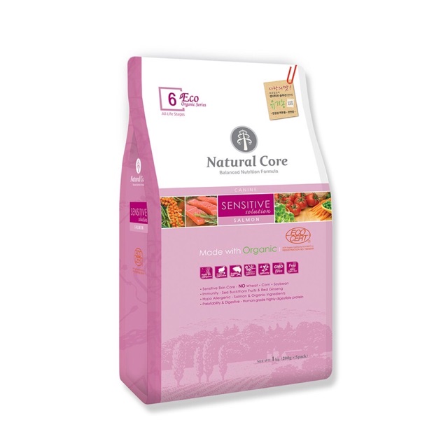 [1kg] THỨC ĂN CHO CHÓ - HẠT HỮU CƠ NATURAL CORE (VỊ CÁ HỒI) - Đặc biệt dành cho chó nhạy cảm, viêm da, nấm,...)-Cám chó