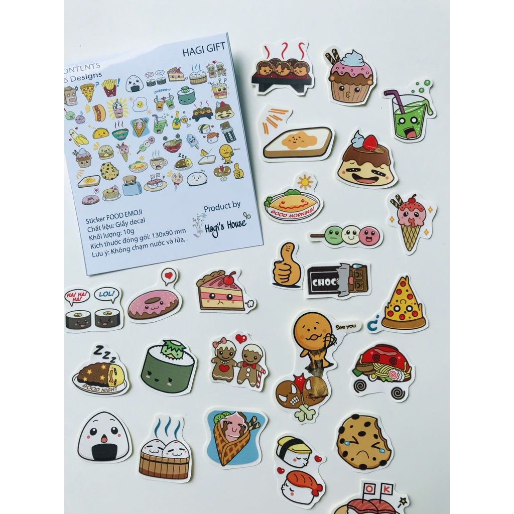 Sticker dán thức ăn, bánh kẹo, dễ thương, nhãn dán đồ nướng vui nhộn