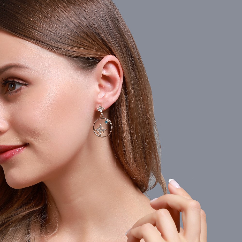 Đôi Bông Tai Hình Bát Giác Đính Đá Thời Trang Cho Nữ