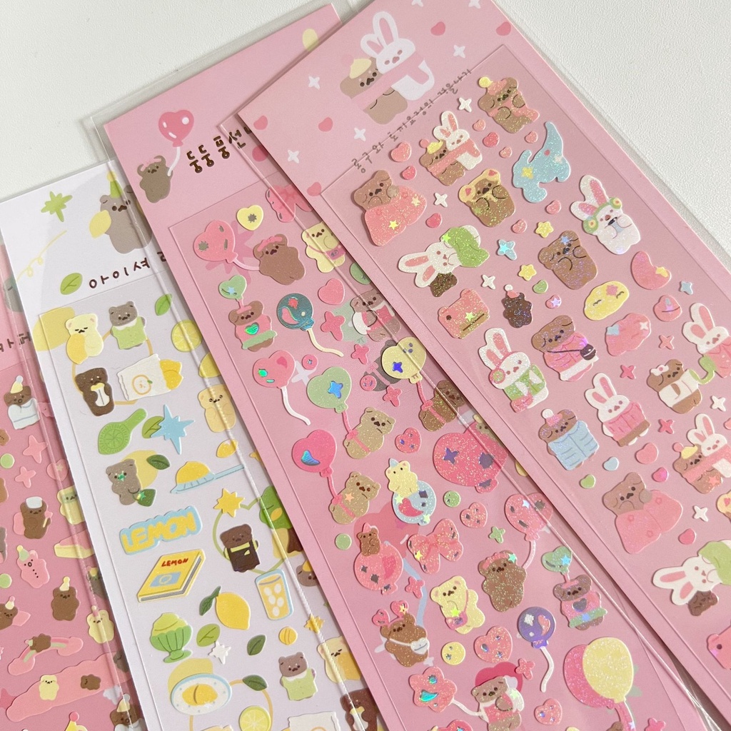 Peach 1Pcs Korean INS girl's heart cute cartoon bear sticker Journal Scrapbook Decor Sticker