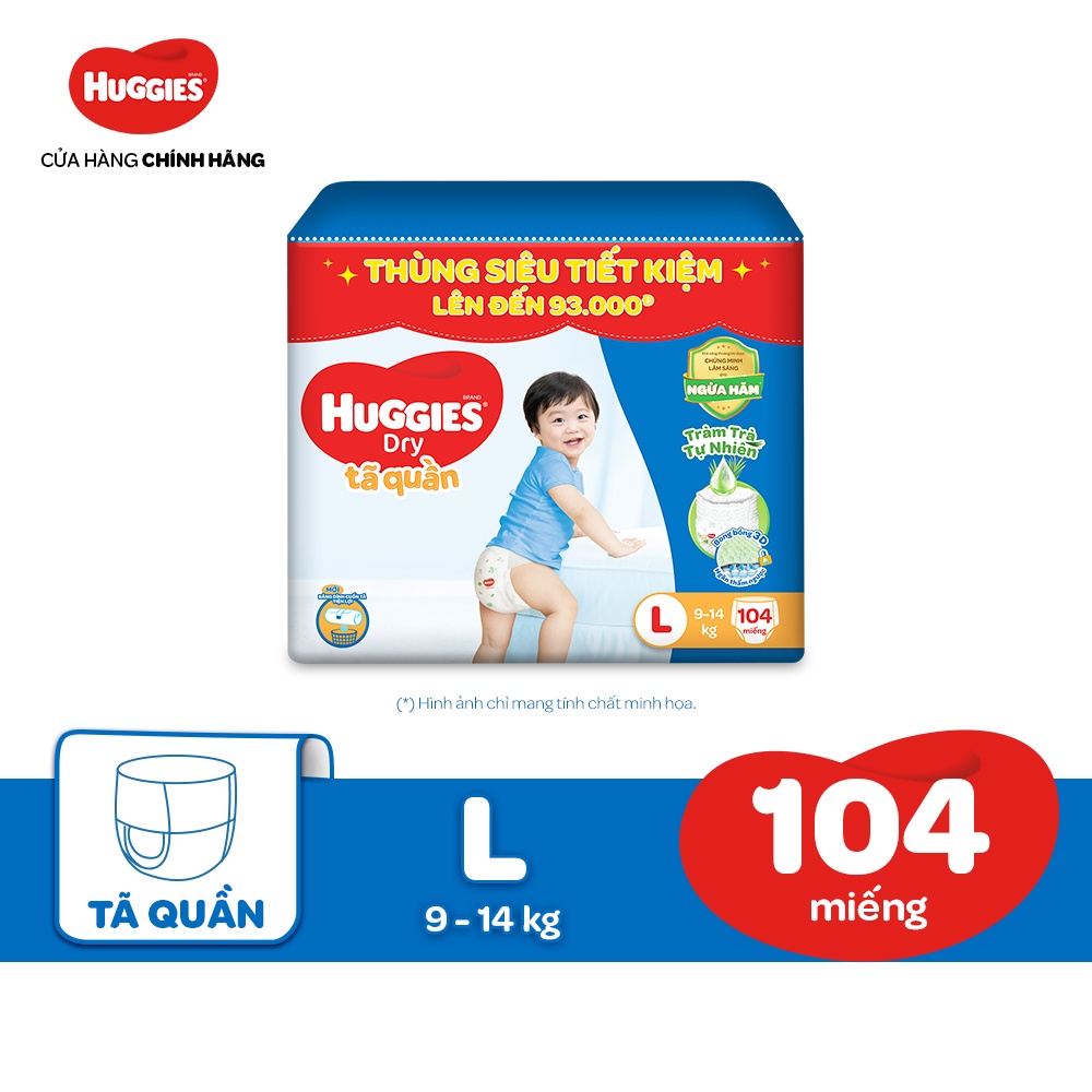 Thùng Tã quần Huggies Tràm Trà Tự Nhiên Dry Pants Mega Jumbo M120/L104/XL88/XXL80