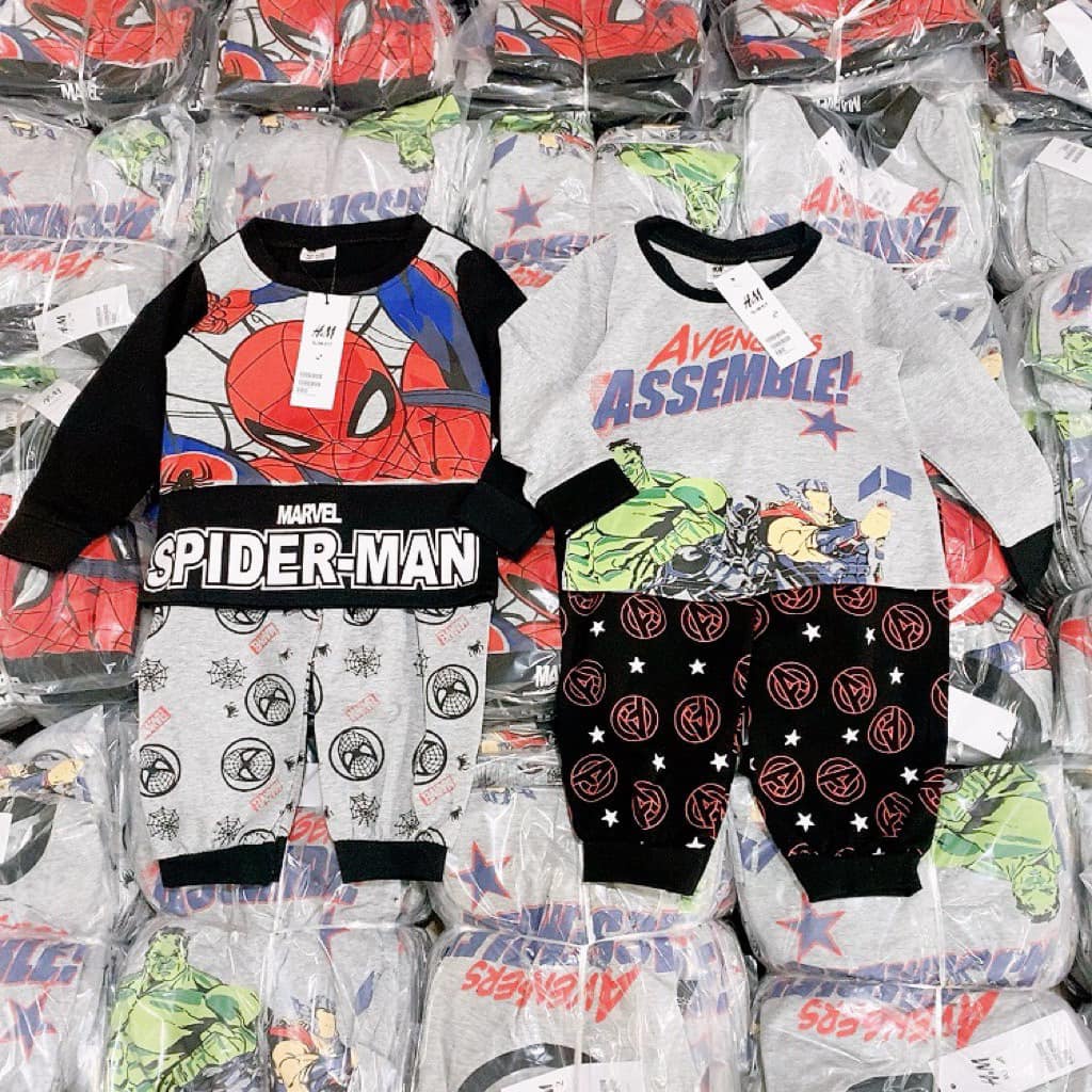 Bộ bé trai thu đông dài tay Combo 2 bộ cotton in hình Spiderman