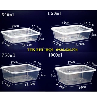 100 hộp nhựa 750ml hình chữ nhật