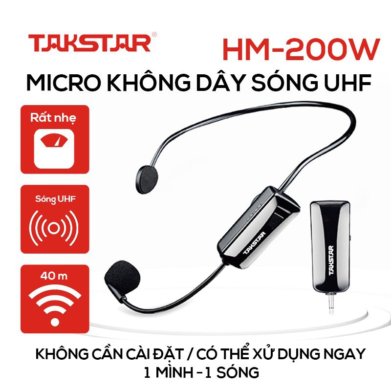 Mic không dây TAKSTAR HM-200W sóng  UHFHeadworn Microphone- mic không dây đeo tai, mic đeo tai trơ giảng