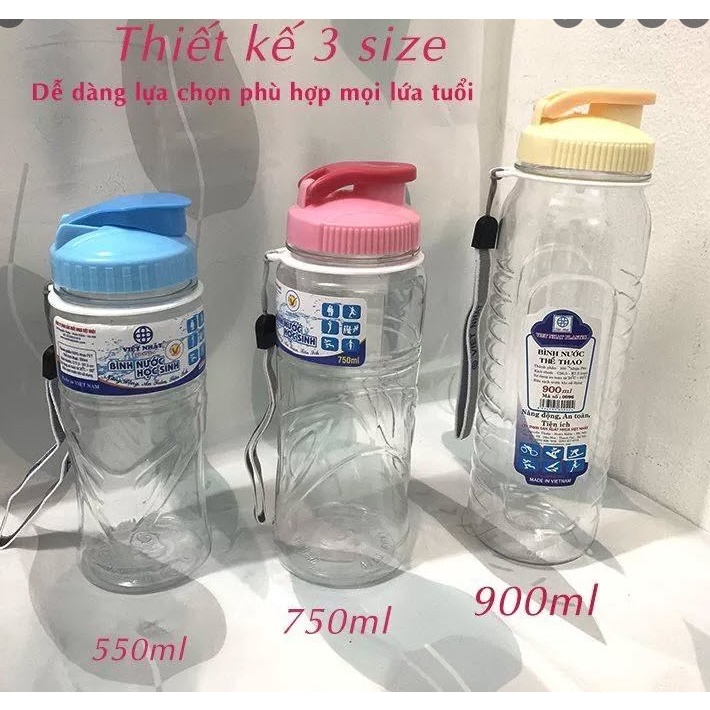 Bình nước học sinh Việt Nhật 550ml,750ml,900ml hàng việt nam chất lượng