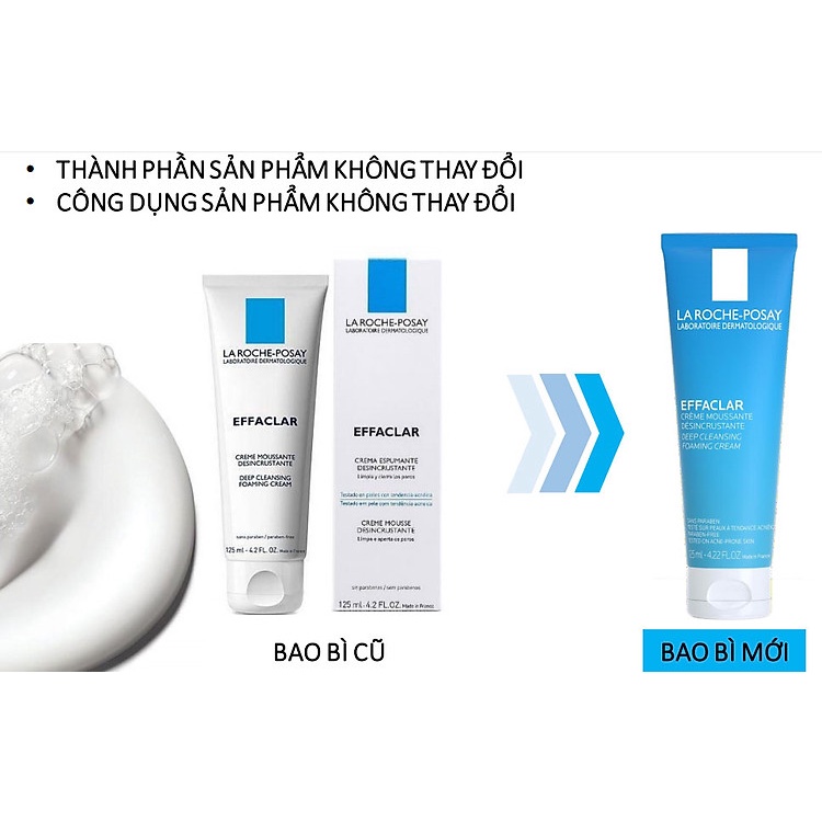 Sữa rửa mặt LA ROCHE POSAY , Sữa rửa mặt tạo bọt Effaclar Deep Cleansing Foaming Cream dành cho da dầu nhạy cảm 125ml