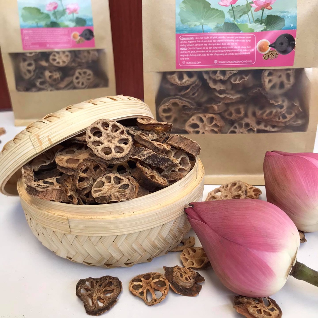 Trà Củ Sen Sao Tay Truyền Thống - Đặc Sản Sen Hồng, Túi 200 gram