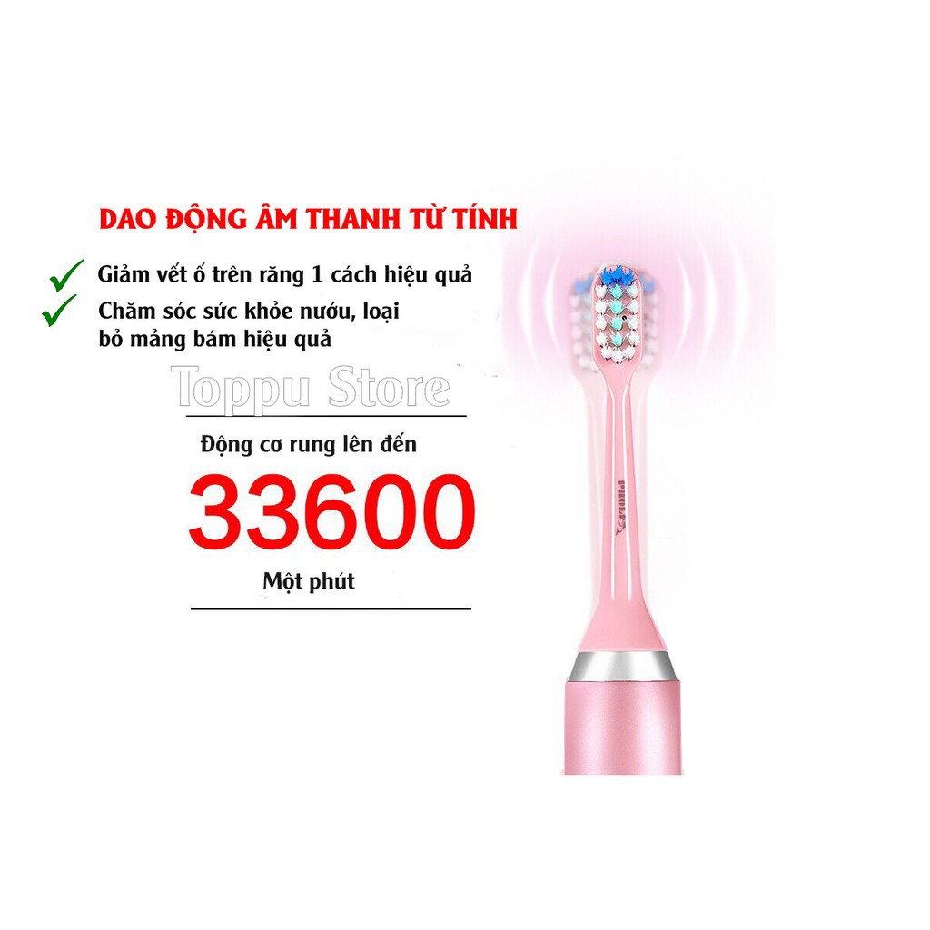 Bàn Chải Đánh Răng Điện Electronic Sonic Toothbrush TB6 Tặng Kèm 2 Đầu Và Một Bộ Nguồn Không Dây