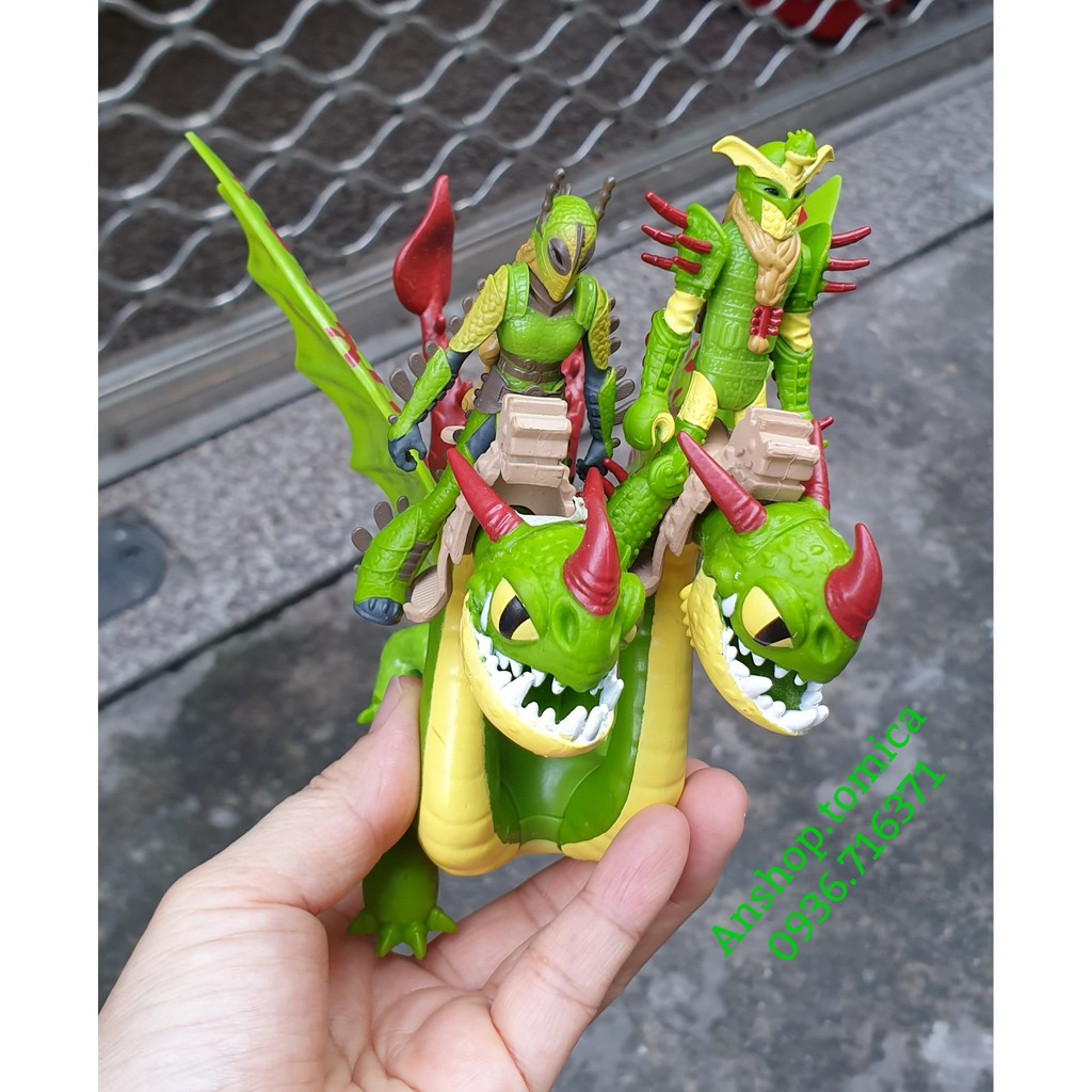 Mô hình nhân vật Rồng 2 đầu màu xanh lá kèm nhân vật trong phim "Bí Kíp Luyện Rồng"