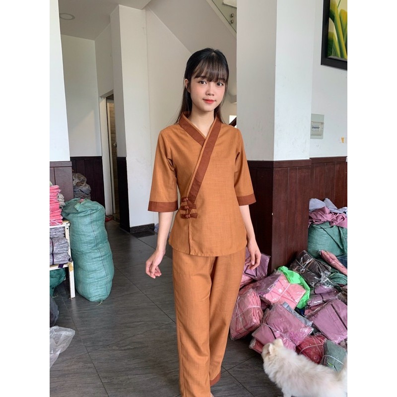 ĐỒ LAM ĐI CHÙA  XÉO CÀI 3 NÚT VẢI LINEN GIÁ RẺ VÔ ĐỊCH