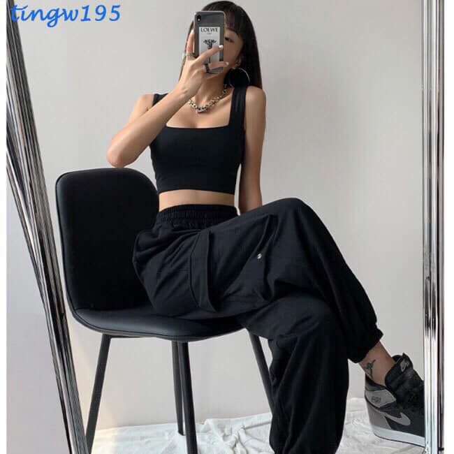 A013 Áo hai dây dây to croptop dáng ôm body sexy Ulzzang năng động, áo crt hai dây đen trắng sát nách trẻ trung Hàn Quốc