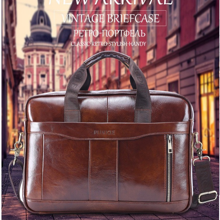 Túi xách cặp da đựng laptop 14 inch da bò công sở PI UNCLE 40x28x10cm | BigBuy360 - bigbuy360.vn