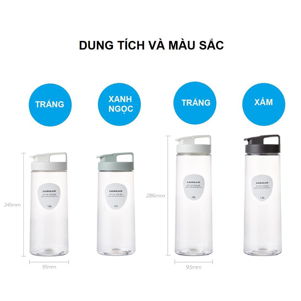 [Mã SKAMSALE07 giảm 10% tối đa 100K đơn 150K] Bình Đựng Nước Lock&amp;Lock Easy Grip HAP813 [1.2L] HAP814 [1.5L]