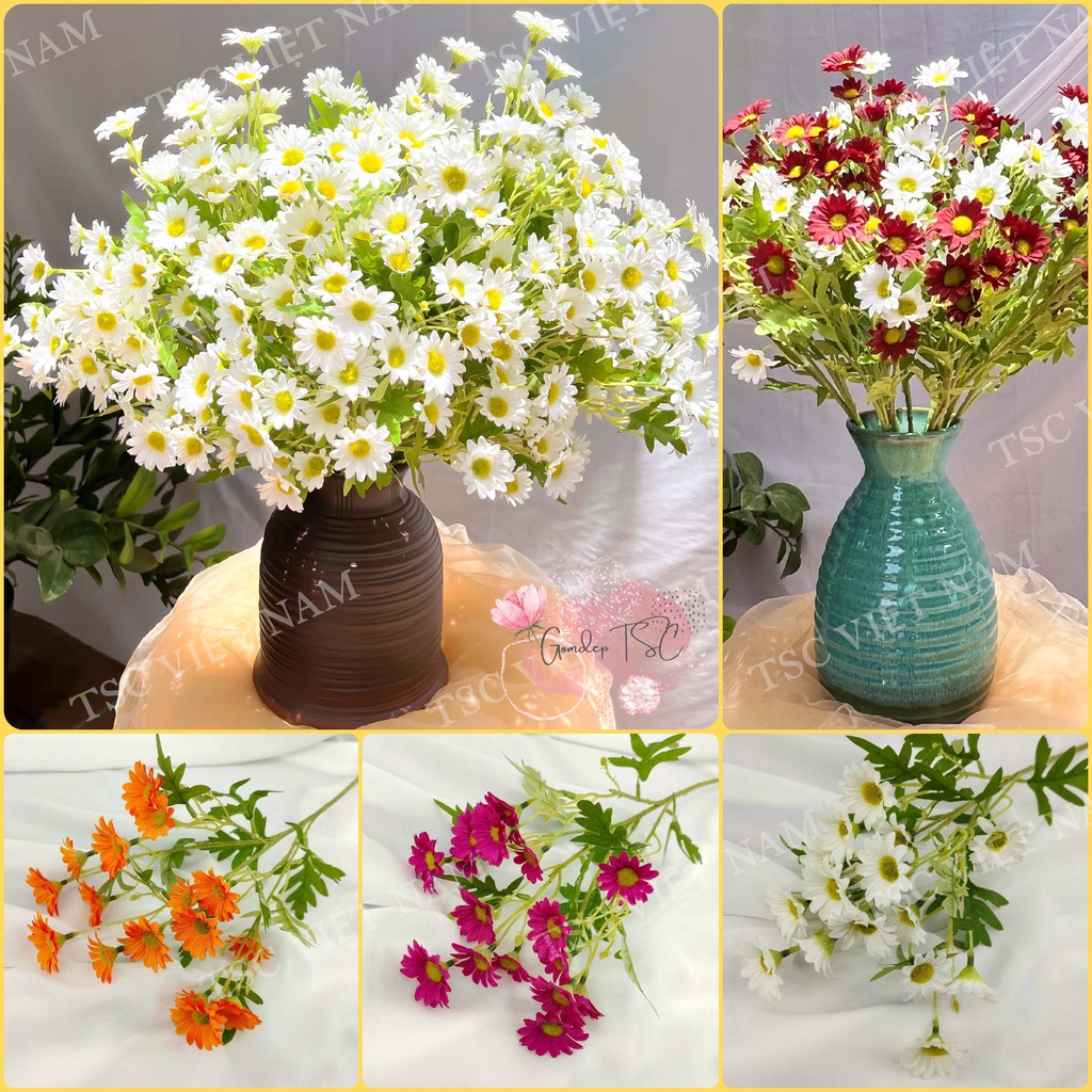 Hoa giả - CÚC HỌA MI 1 cành 15 bông decor trang trí lọ bình siêu đẹp
