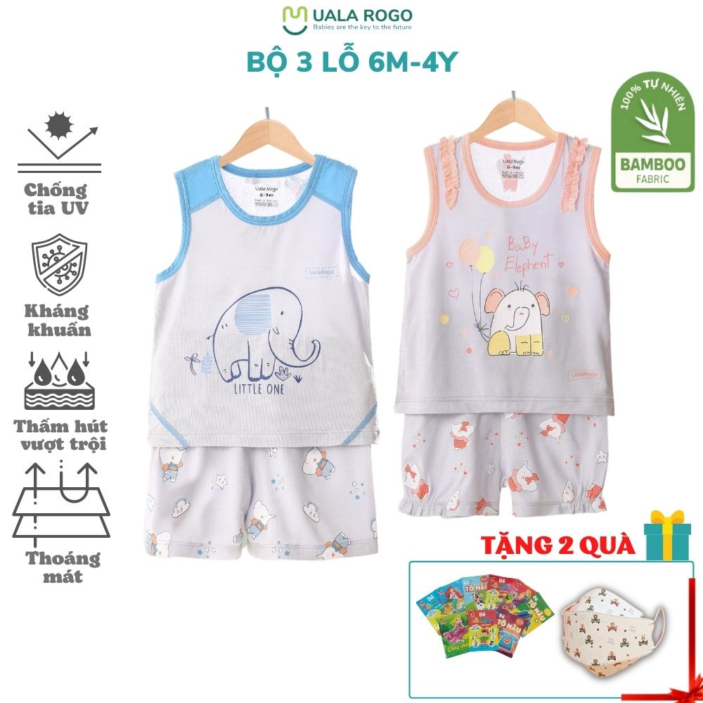 Quần áo trẻ em bộ ba lỗ cho bé Ualarogo 6 tháng - 4 tuổi vải sợi tre bamboo thoáng mát co giãn khử khuẩn thấm hút 2059
