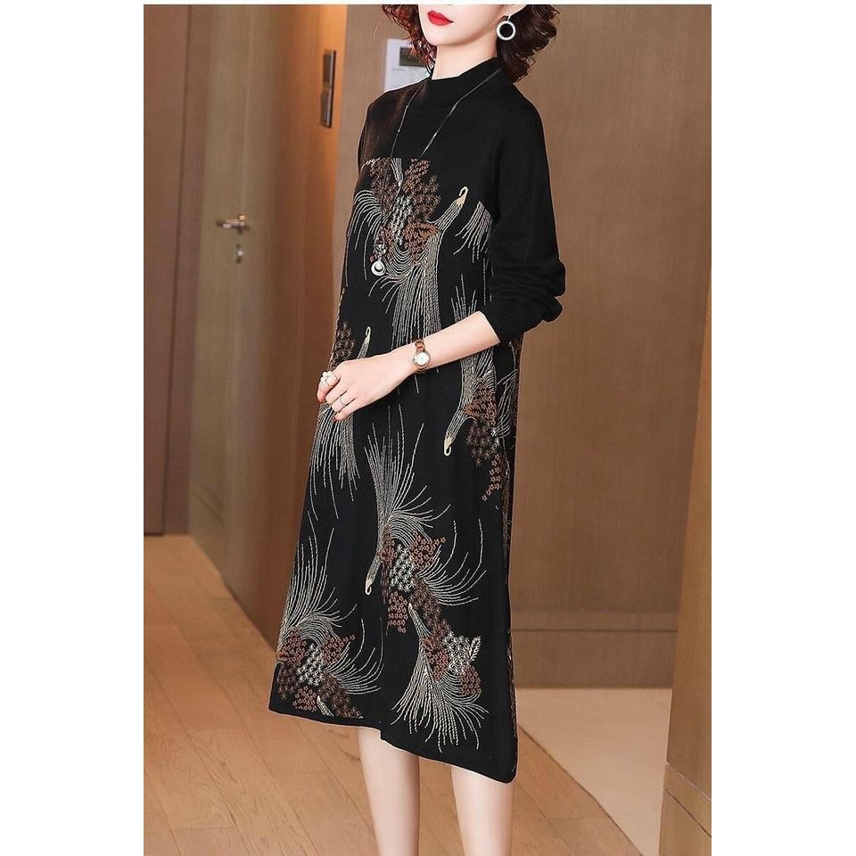 HÀNG QC - ĐẦM LEN SUÔNG HOẠ TIẾT DÁNG DÀI SANG TRỌNG - LS367