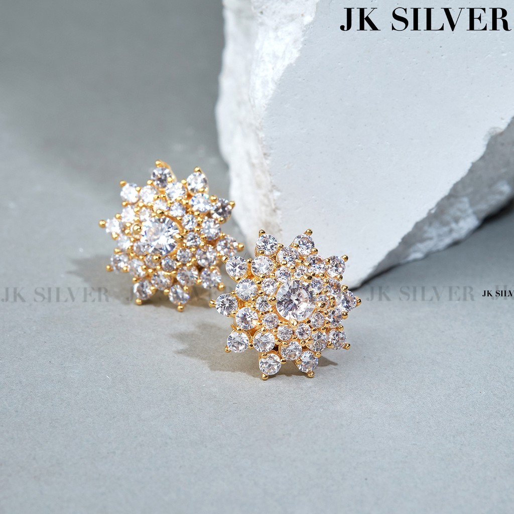 Bông tai nữ mặt hoa đính đá mạ vàng 18K cao cấp JK Silver bongtai247