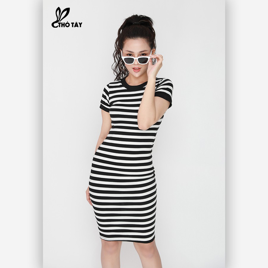 Đầm body thun kẻ sọc THỎ TÂY D215B389 | BigBuy360 - bigbuy360.vn