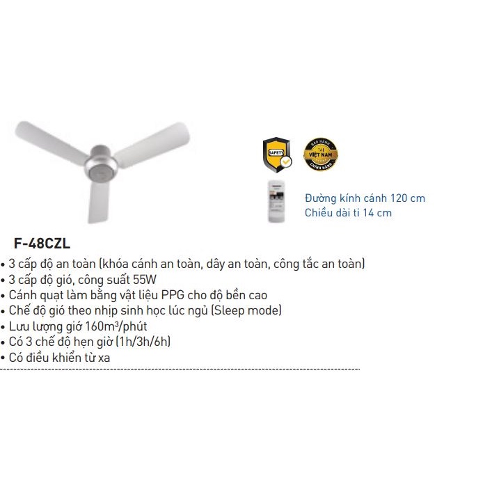 F-48CZL - Quạt trần 3 cánh sử dụng remote