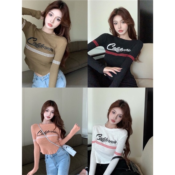 Áo croptop tay dài cổ trònÁo thun croptop nữ dài tay cổ tròn chất bozip