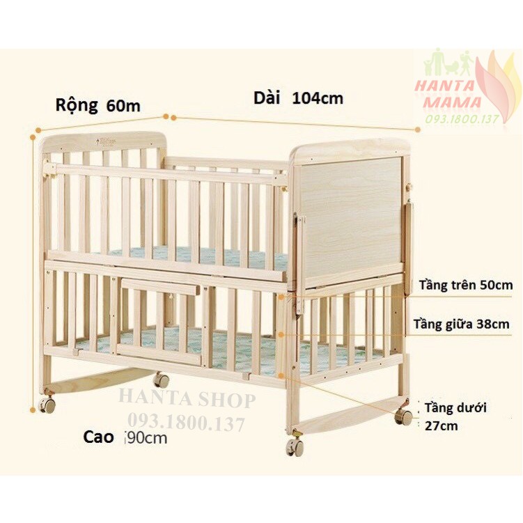 [RẺ NHẤT SÀN] Nôi Cũi Em Bé, Giường Cũi Đa Năng Cho Bé BBaby - 2 Tầng - 100% Gỗ Thông tự Nhiên New Zealand