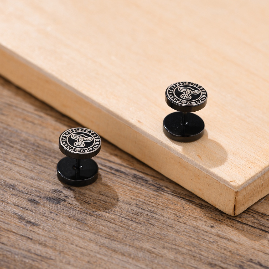 Vnox Khuyên Tai Đinh Tán Màu Đen Phong Cách Viking Viking Dành Cho Nam