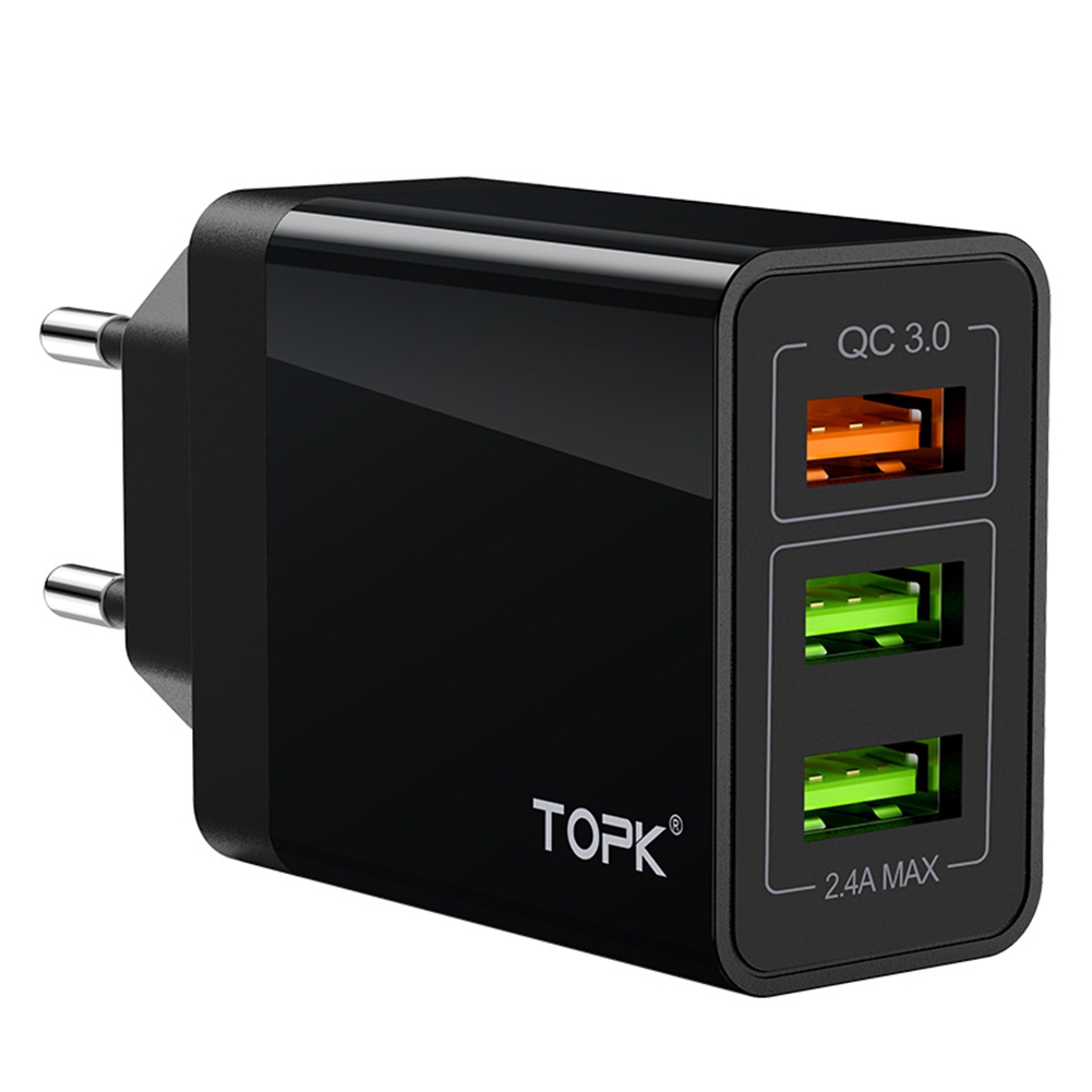 TOPK Củ Sạc Nhanh QC3.0 3 Cổng USB 30W Phích Cắm EU BMM1